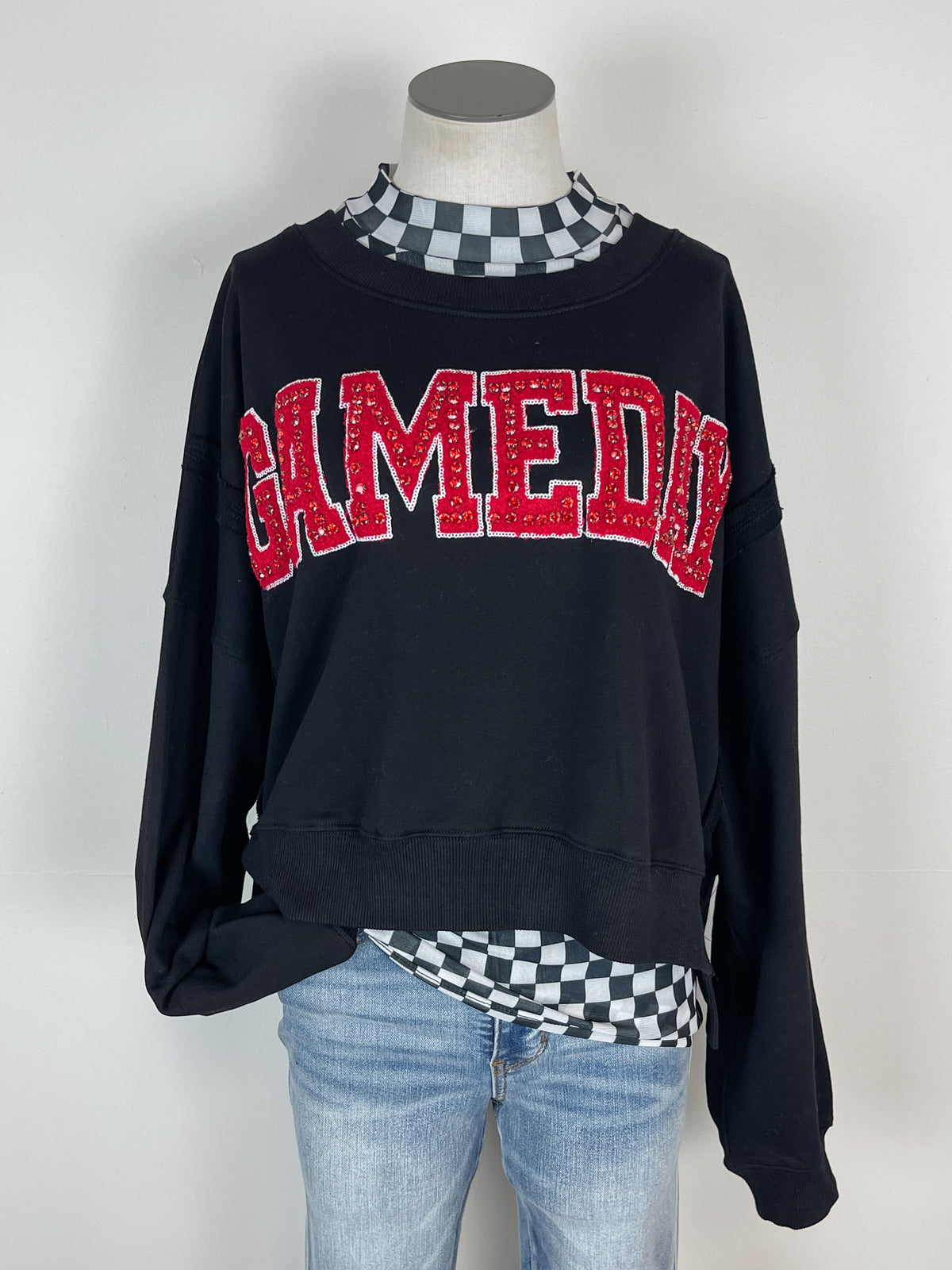 Roxy Rhinestone Game Day Cropped Pullover in Black