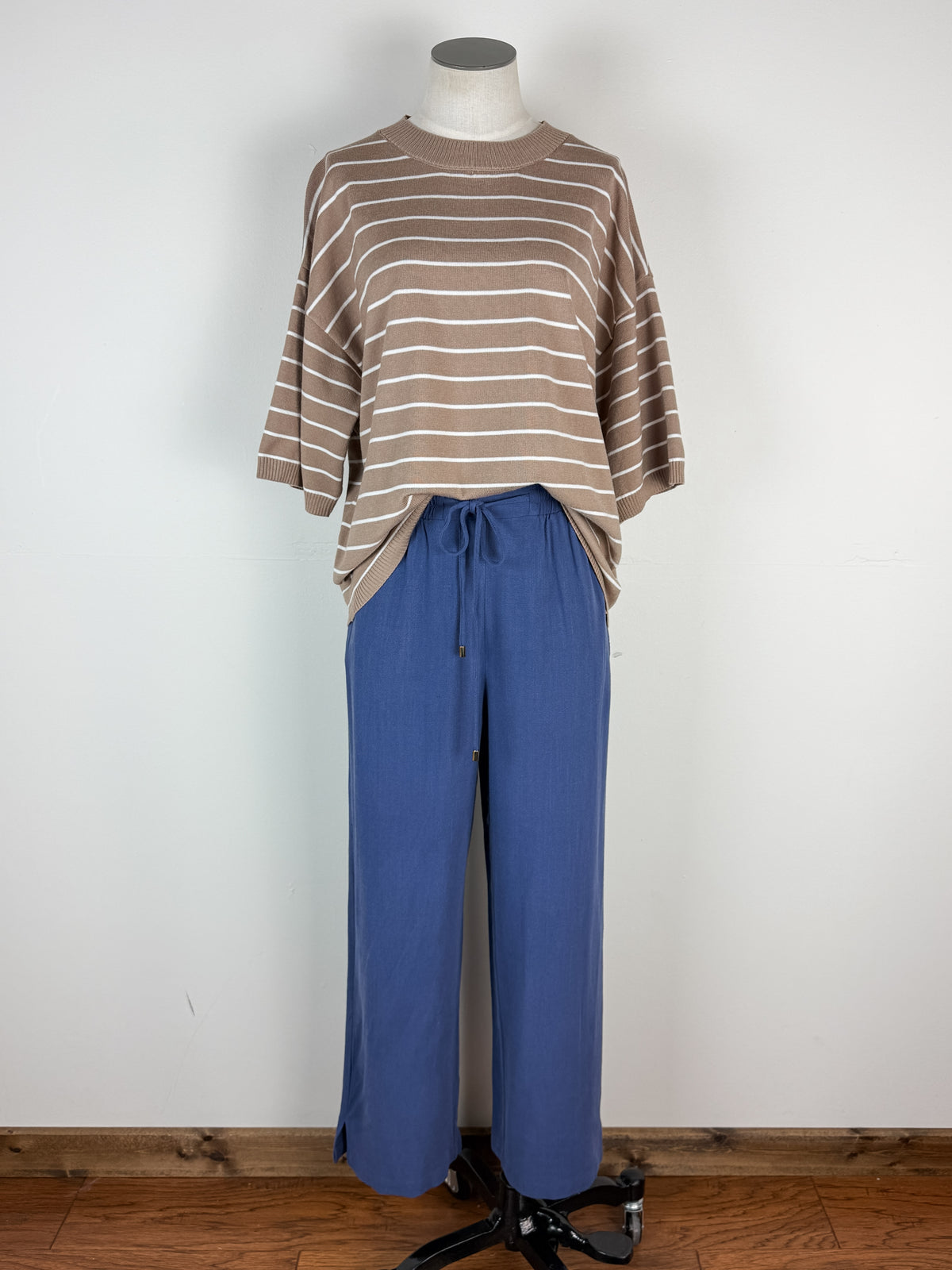 Rory Striped Knit Top in Taupe/White