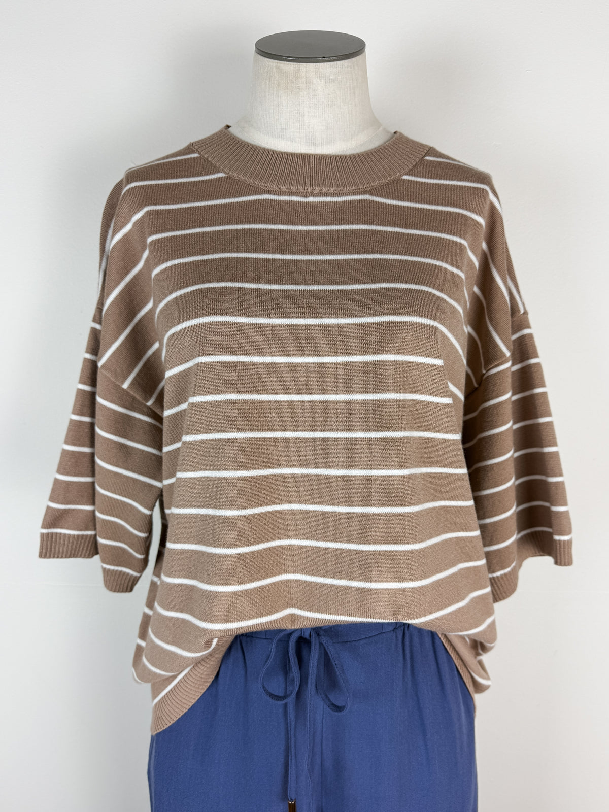 Rory Striped Knit Top in Taupe/White