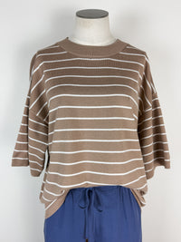 Rory Striped Knit Top in Taupe/White