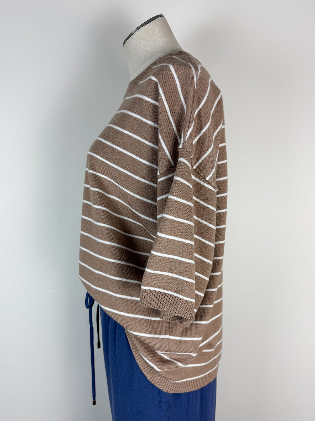 Rory Striped Knit Top in Taupe/White