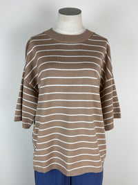 Rory Striped Knit Top in Taupe/White