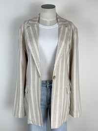Mila Classic Linen Blazer in Taupe Stripe