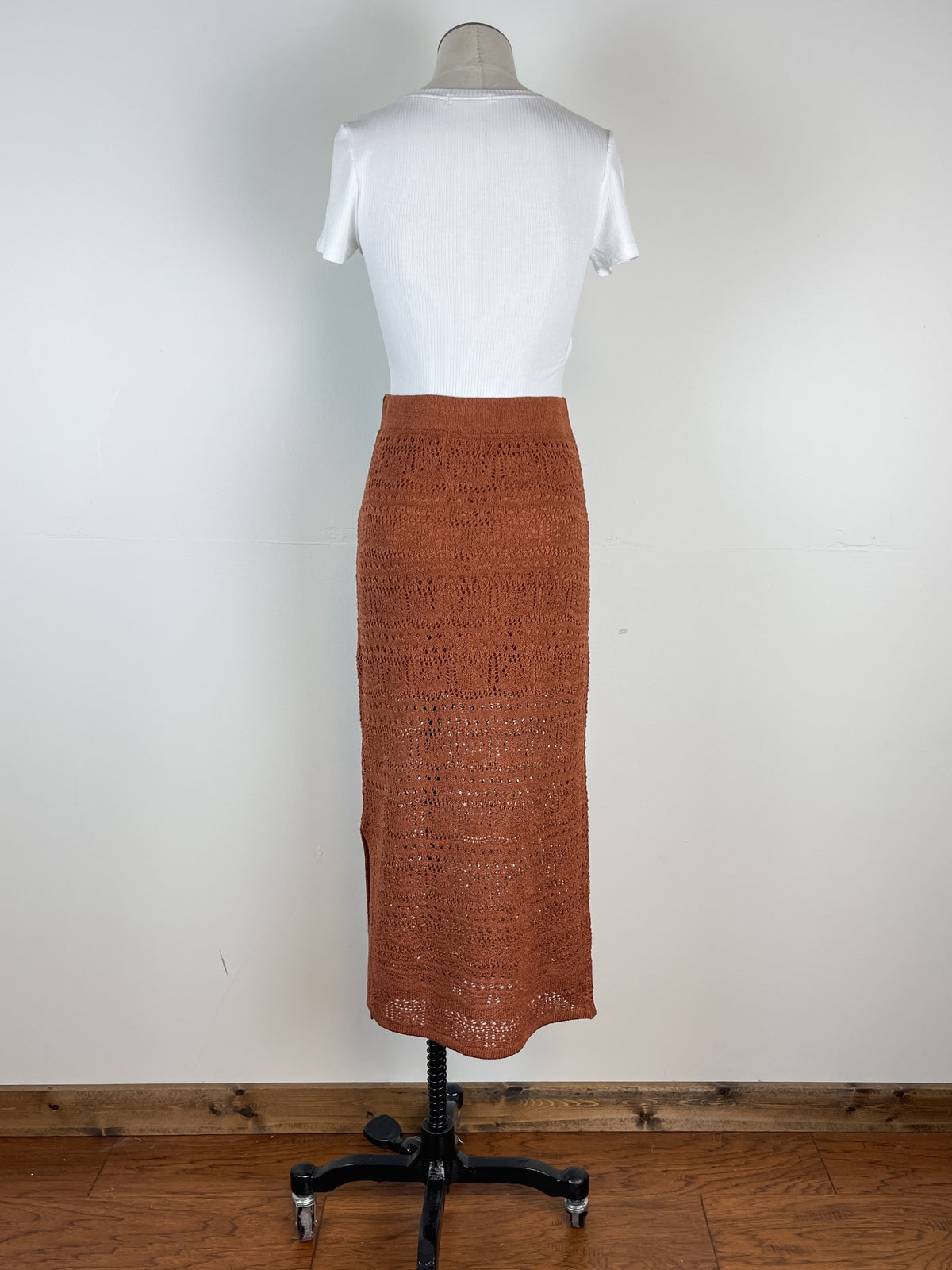 Aria Crochet Midi Skirt in Rust