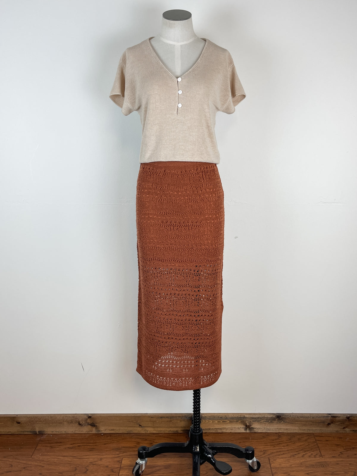 Aria Crochet Midi Skirt in Rust