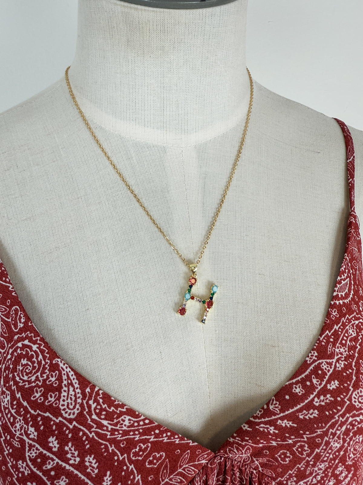 Gem Initial Necklace in Gold