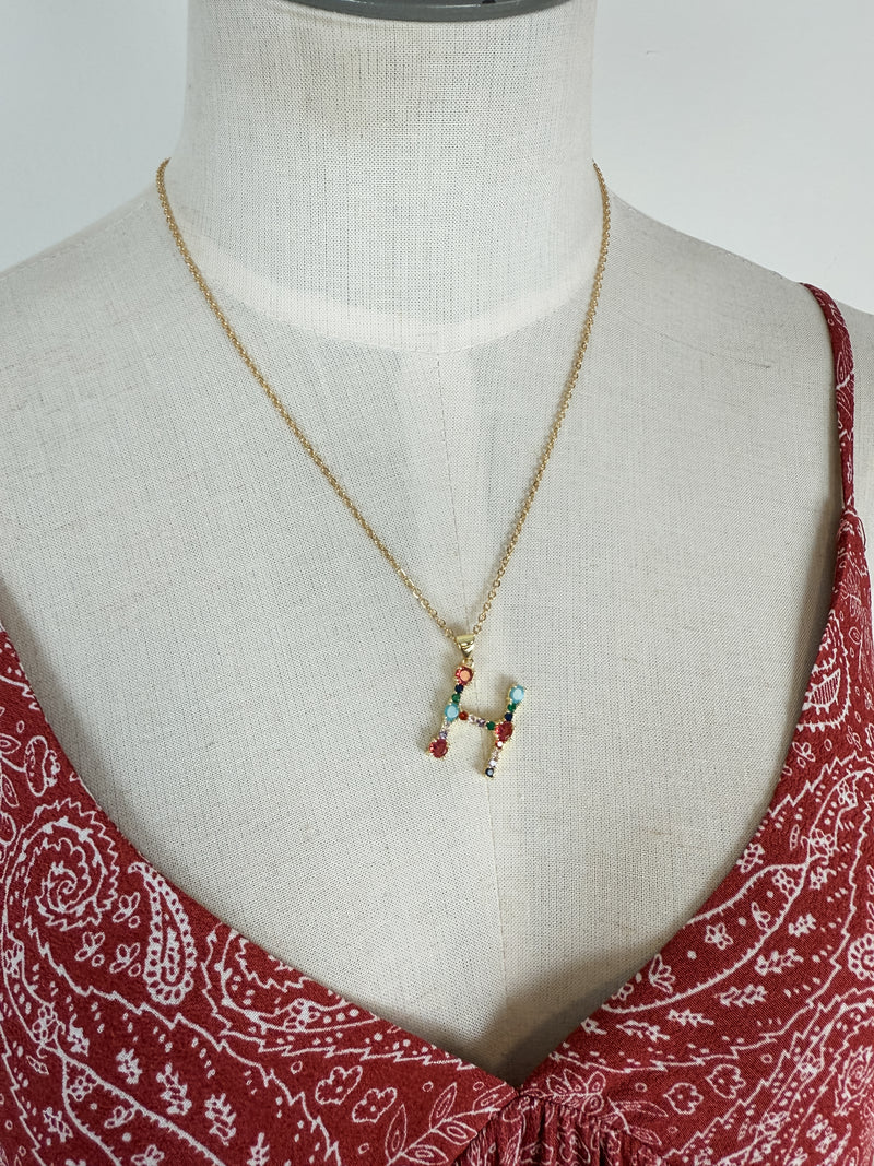 Gem Initial Necklace in Gold