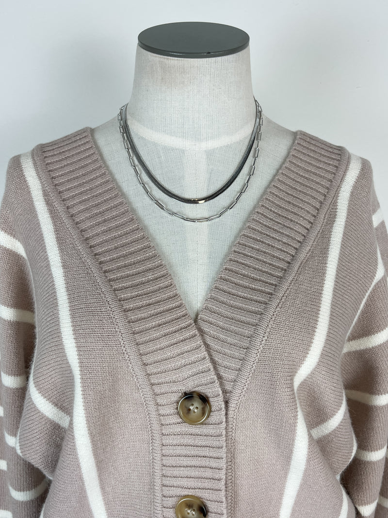 Cassandra Striped Lace Up Back Sweater in Taupe