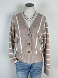 Cassandra Striped Lace Up Back Sweater in Taupe