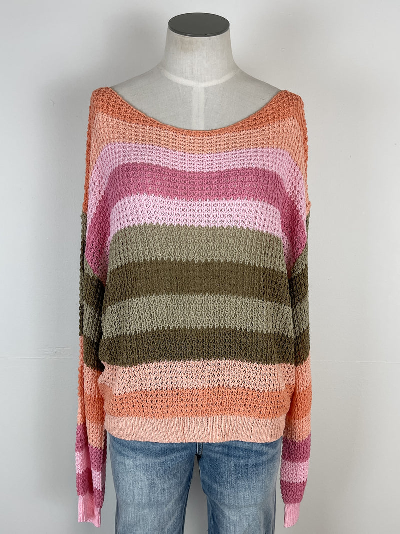 Ariana Striped Knit Top in Peach Mix