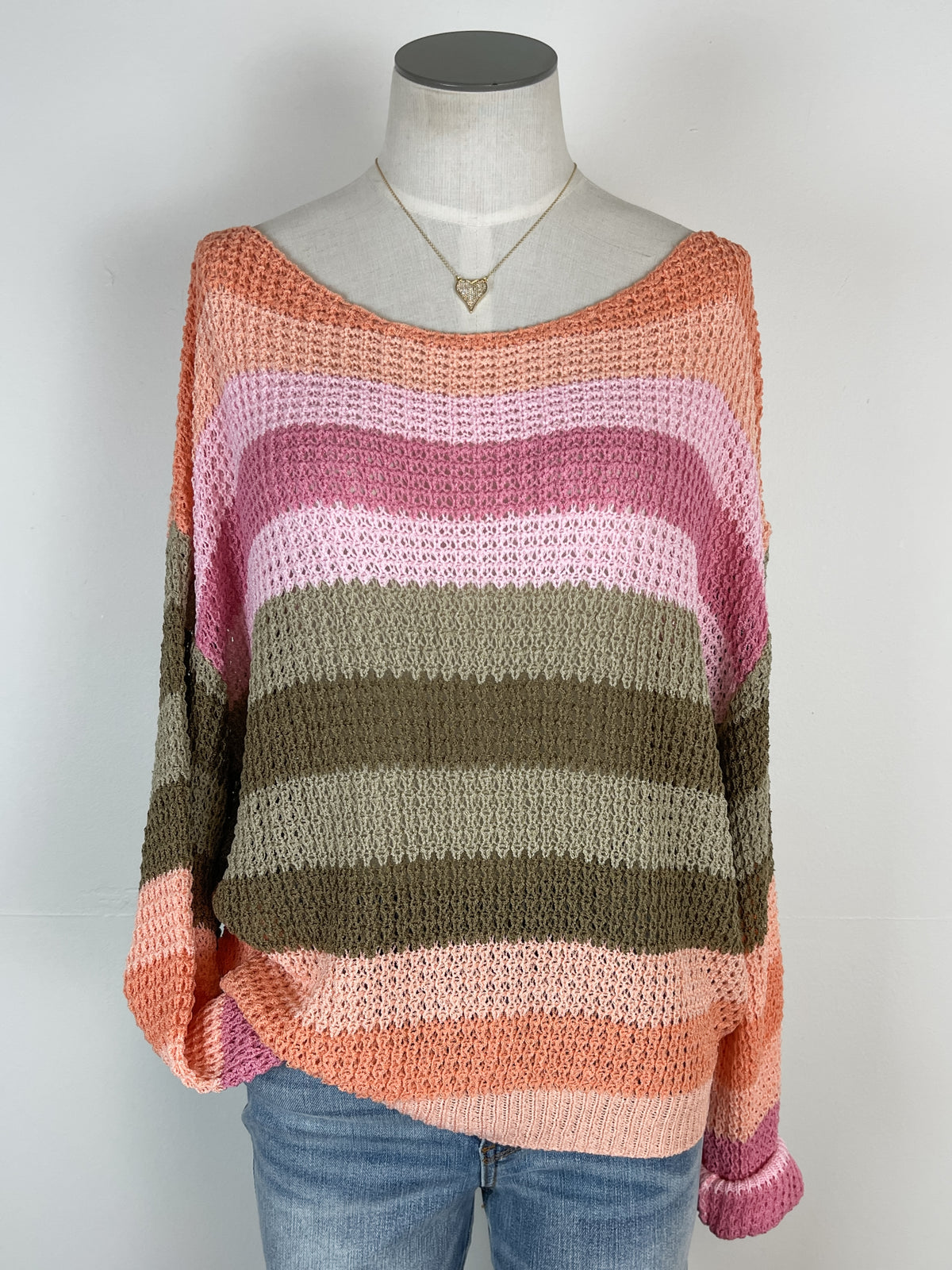 Ariana Striped Knit Top in Peach Mix