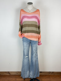 Ariana Striped Knit Top in Peach Mix