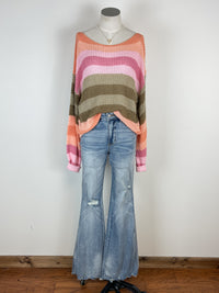 Ariana Striped Knit Top in Peach Mix