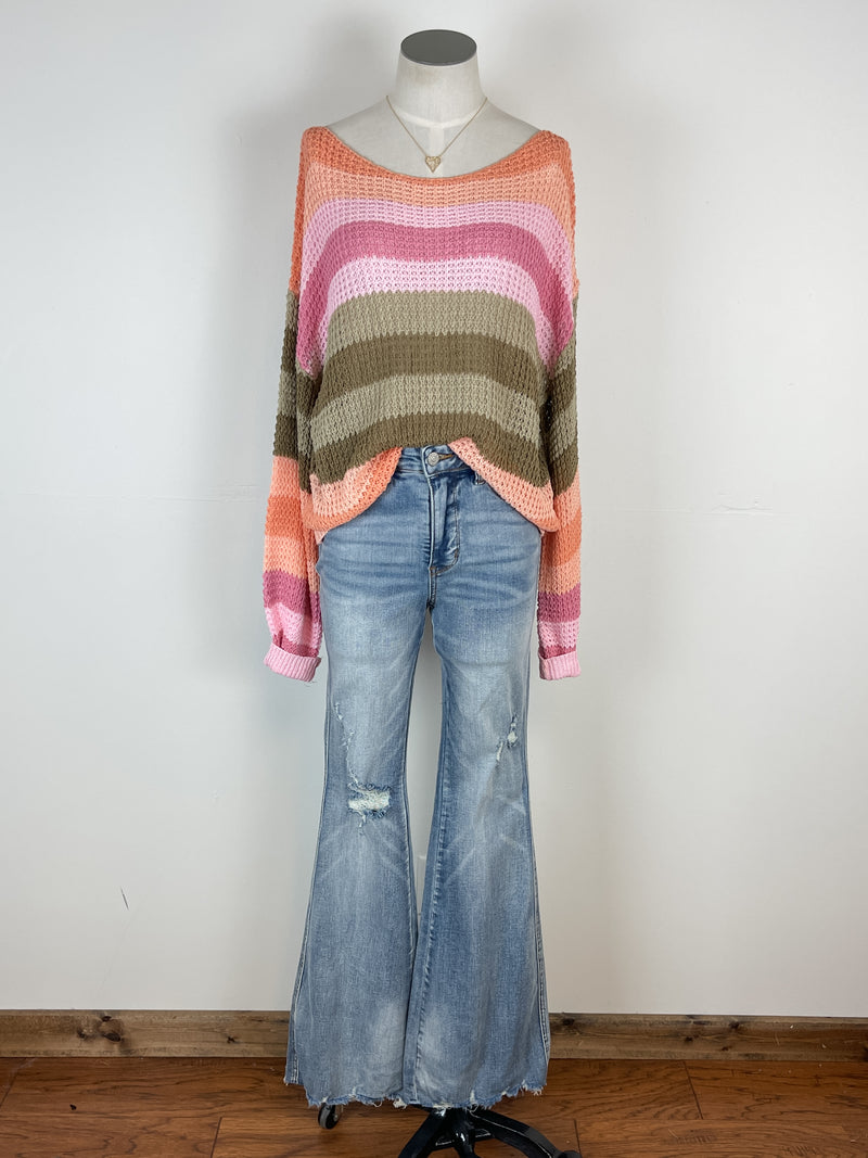 Ariana Striped Knit Top in Peach Mix