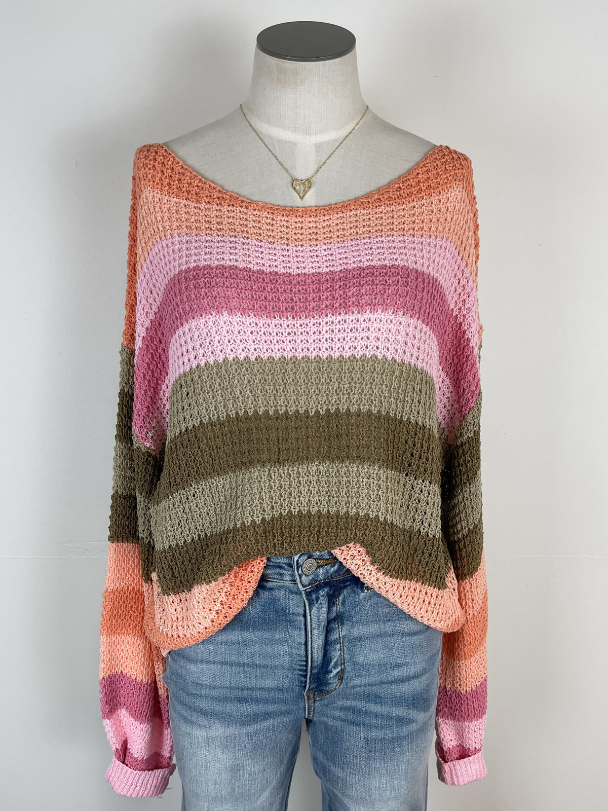 Ariana Striped Knit Top in Peach Mix