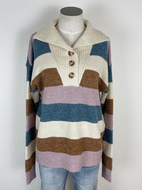 Diana Striped Button Pullover in Ivory/Denim Mix