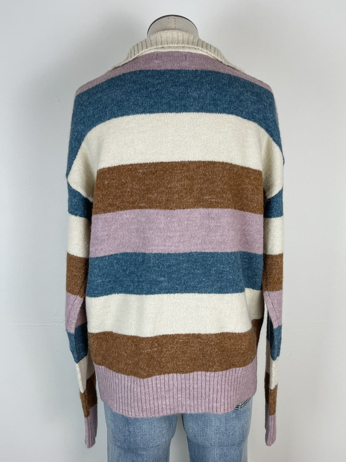 Diana Striped Button Pullover in Ivory/Denim Mix