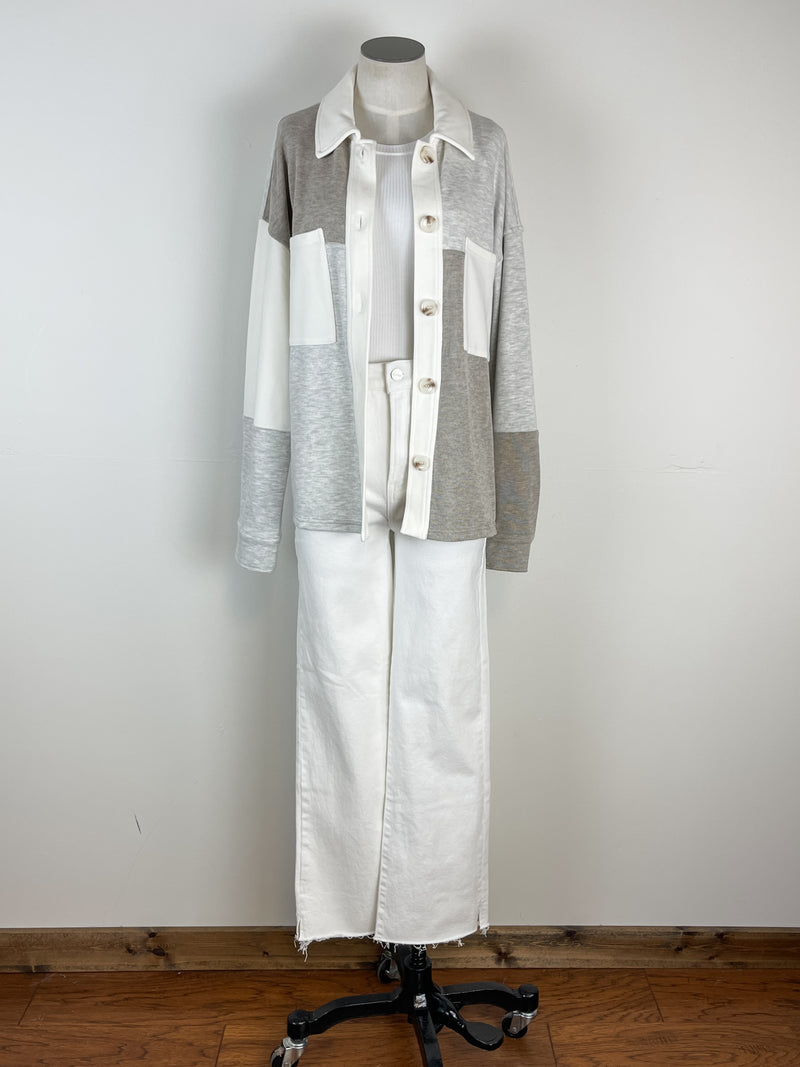 Mystree Thea Color Block Button Down in Grey Mix