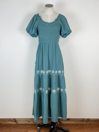 Rosalie Embroidered Dress in Teal