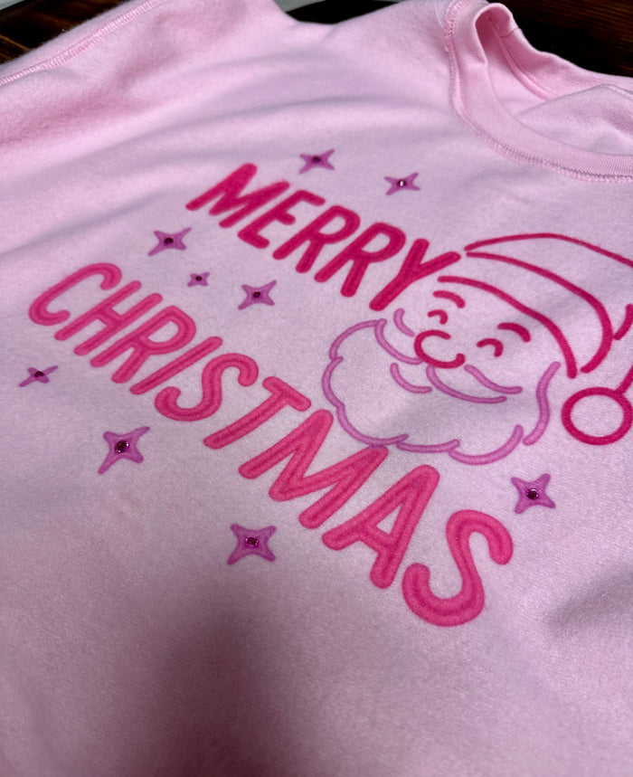 Merry Christmas Inside Out Sweatshirt in Pink
