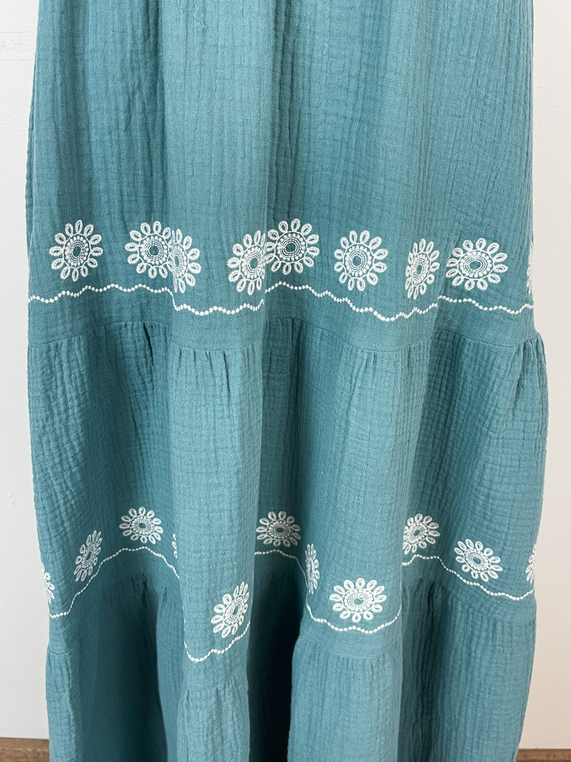 Rosalie Embroidered Dress in Teal