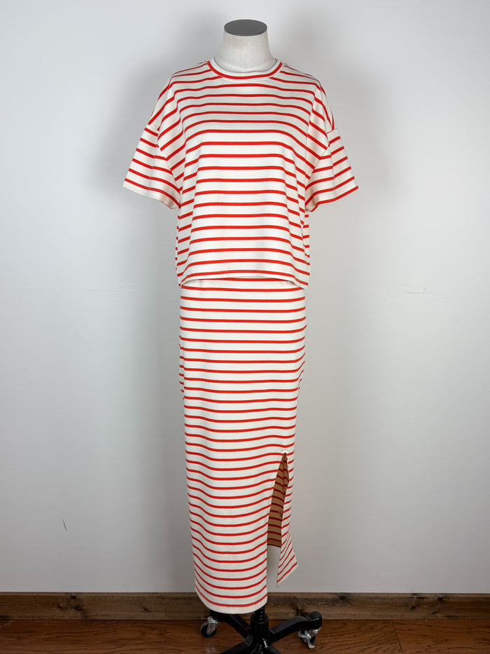 Jasmine Striped Top/Skirt Set in Cream/Papaya