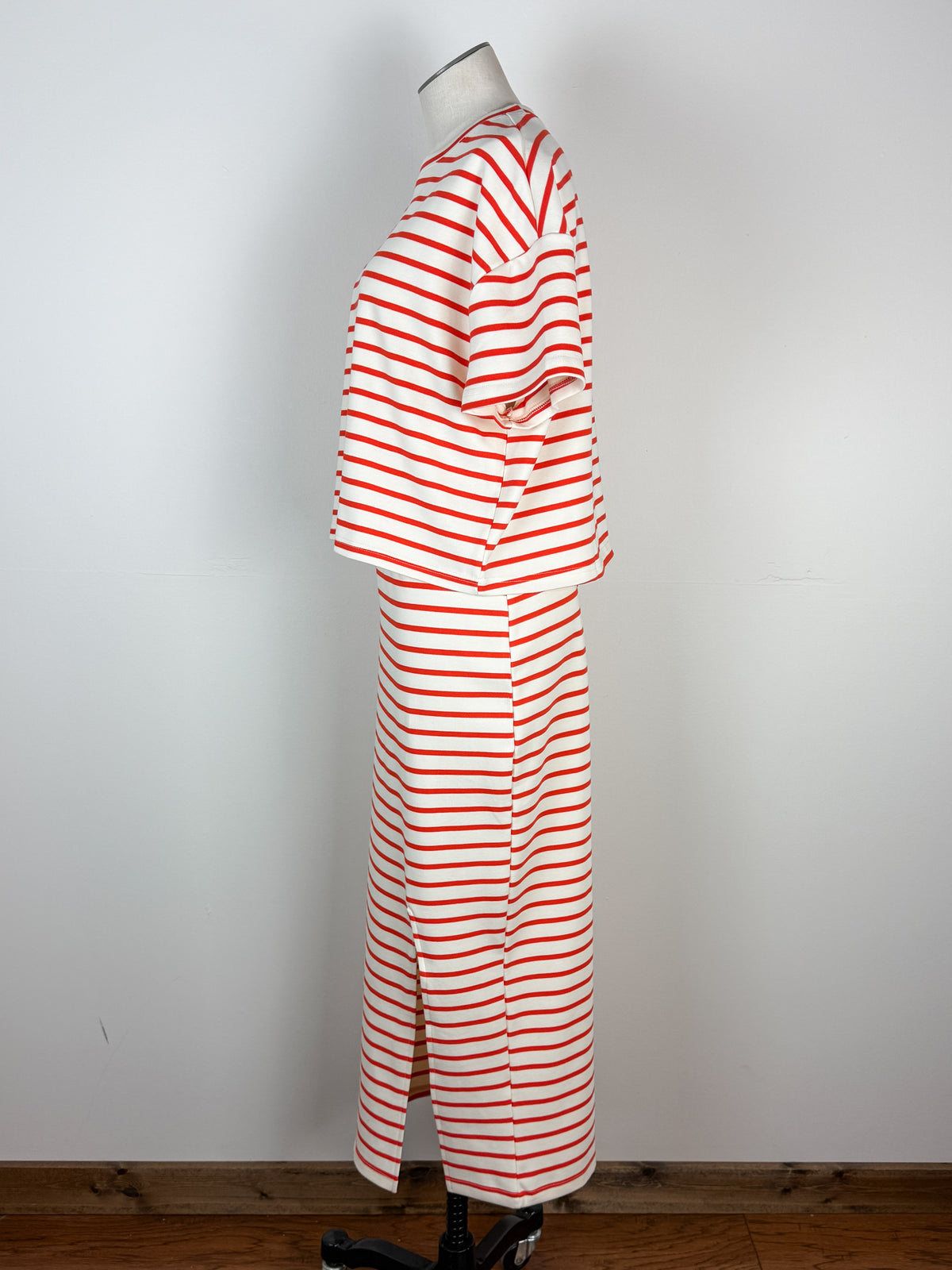 Jasmine Striped Top/Skirt Set in Cream/Papaya