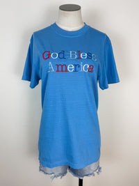 God Bless America Embroidered Tee in Blue