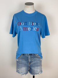 God Bless America Embroidered Tee in Blue