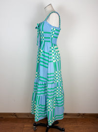 Finley Plaid Tiered Maxi Dress in Green/Blue
