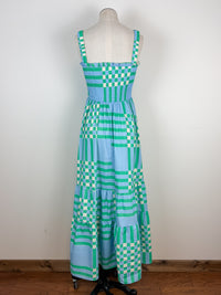 Finley Plaid Tiered Maxi Dress in Green/Blue