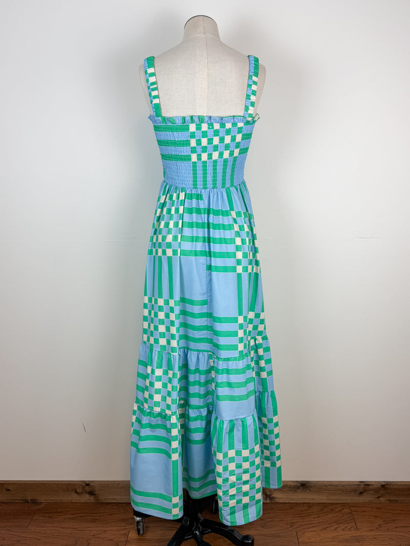 Finley Plaid Tiered Maxi Dress in Green/Blue