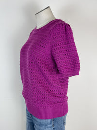 Ayla Pointelle Knit Top in Dark Orchid