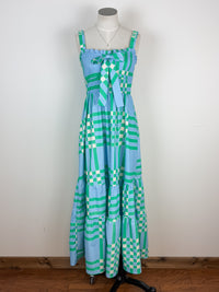 Finley Plaid Tiered Maxi Dress in Green/Blue