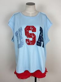 Nora Lace USA Oversized Tee in Light Blue