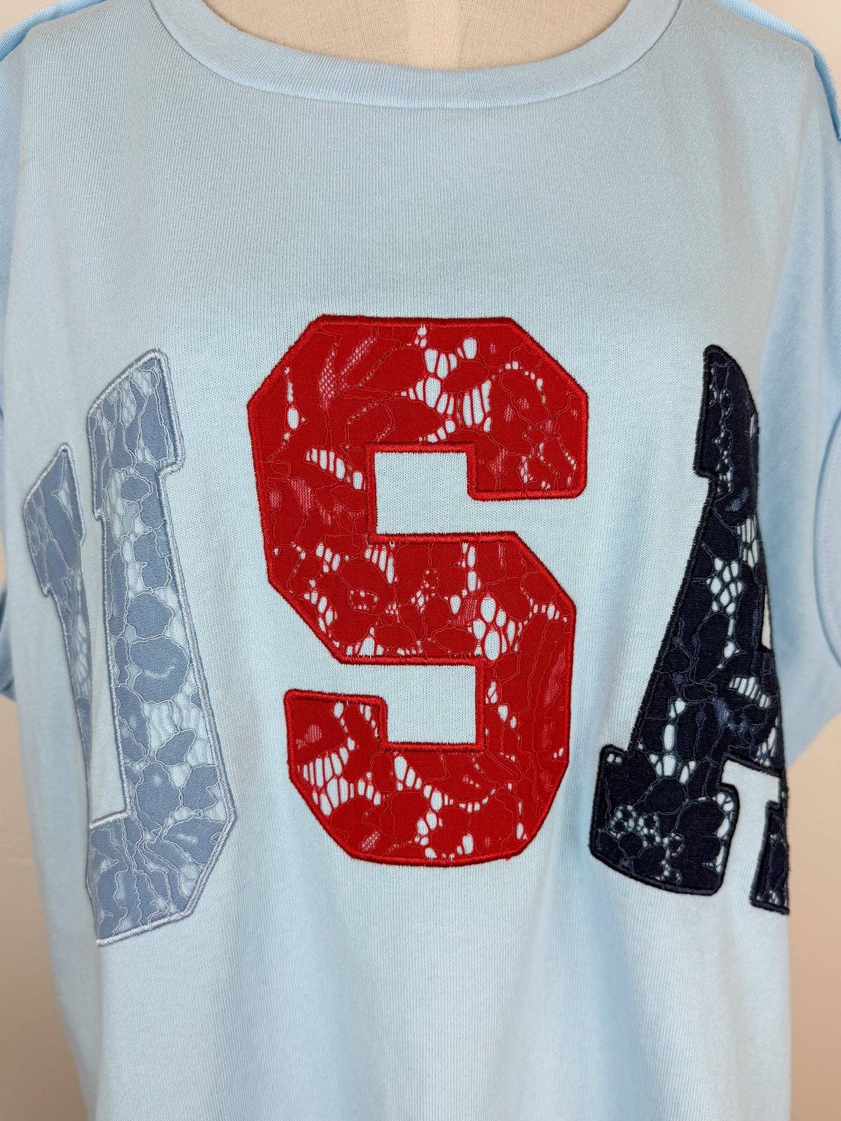 Nora Lace USA Oversized Tee in Light Blue