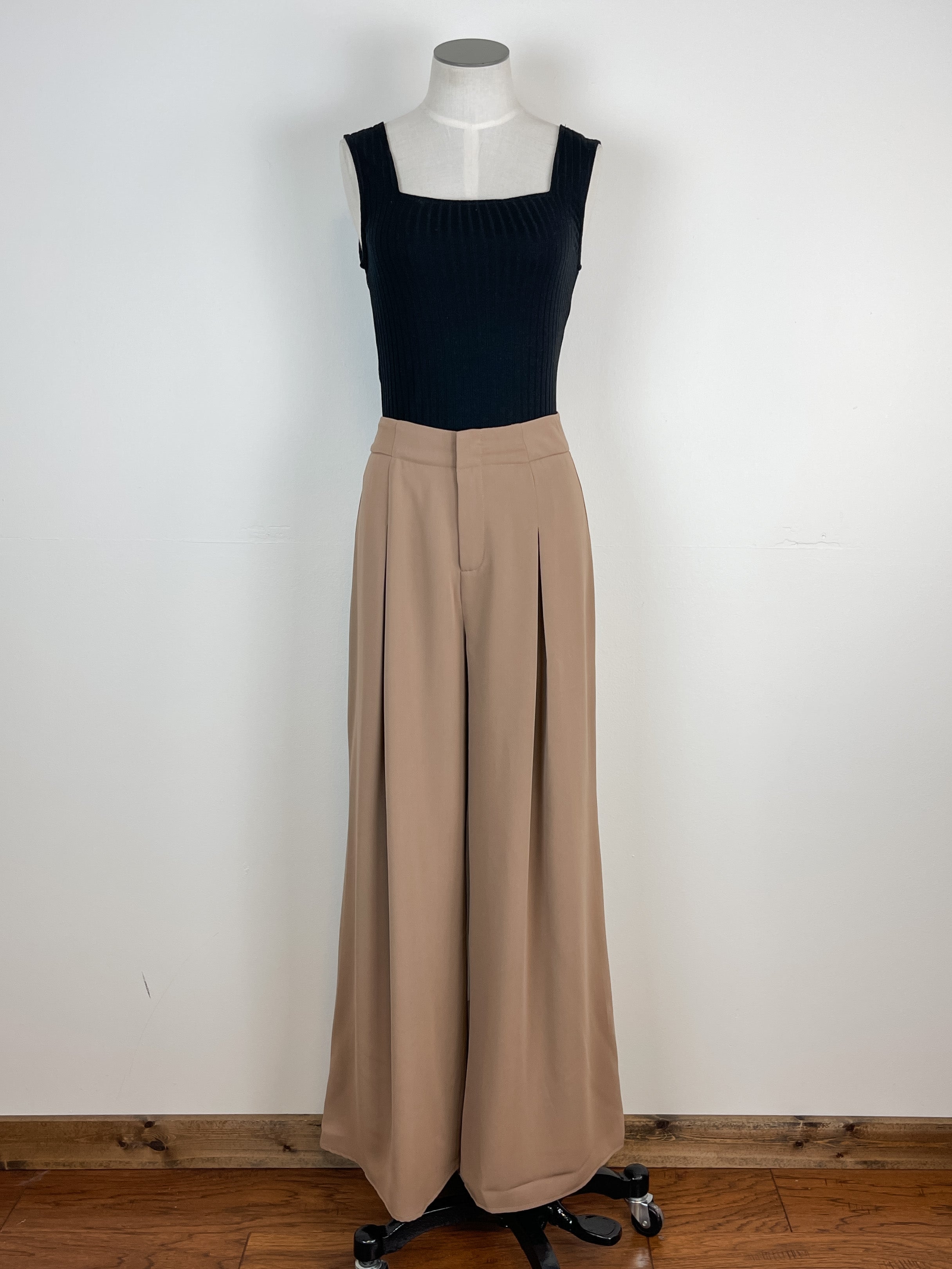 Camel donegal tweed high waisted pleated cuffed Cigarette Pants | Sumissura