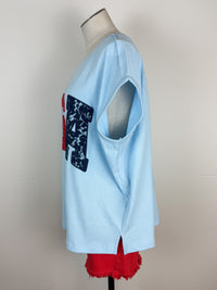 Nora Lace USA Oversized Tee in Light Blue