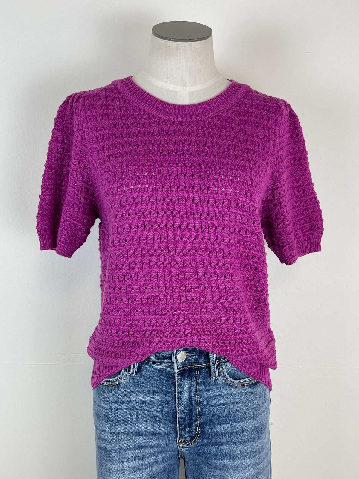 Ayla Pointelle Knit Top in Dark Orchid