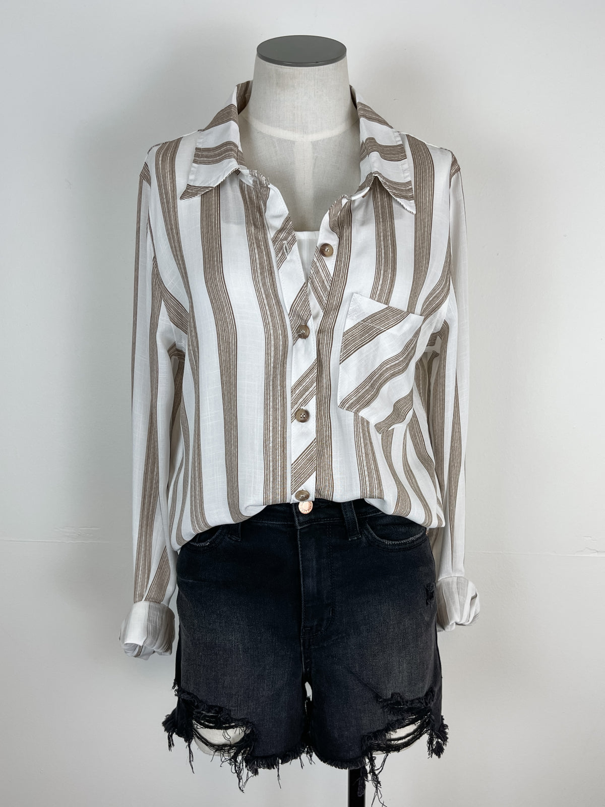 Striped Button Down in Taupe
