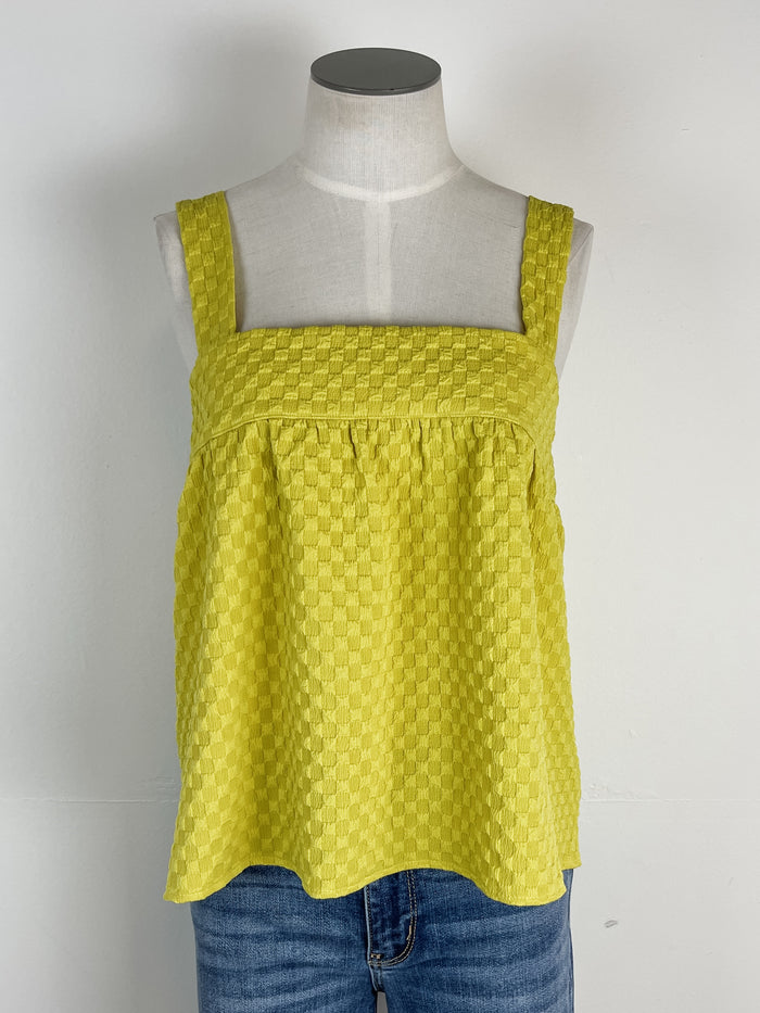 Gingham Seersucker Square Neck Tank in Chartreuse Yellow