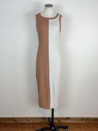 Sleeveless Color Block Dress in Camel/Grey