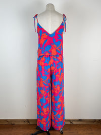 Abstract Print Pleated Pant in Fuchsia/Blue Floral