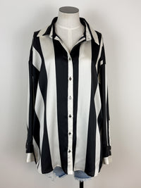 Claire Striped Satin Blouse in Ivory/Black