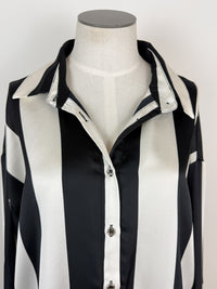 Claire Striped Satin Blouse in Ivory/Black