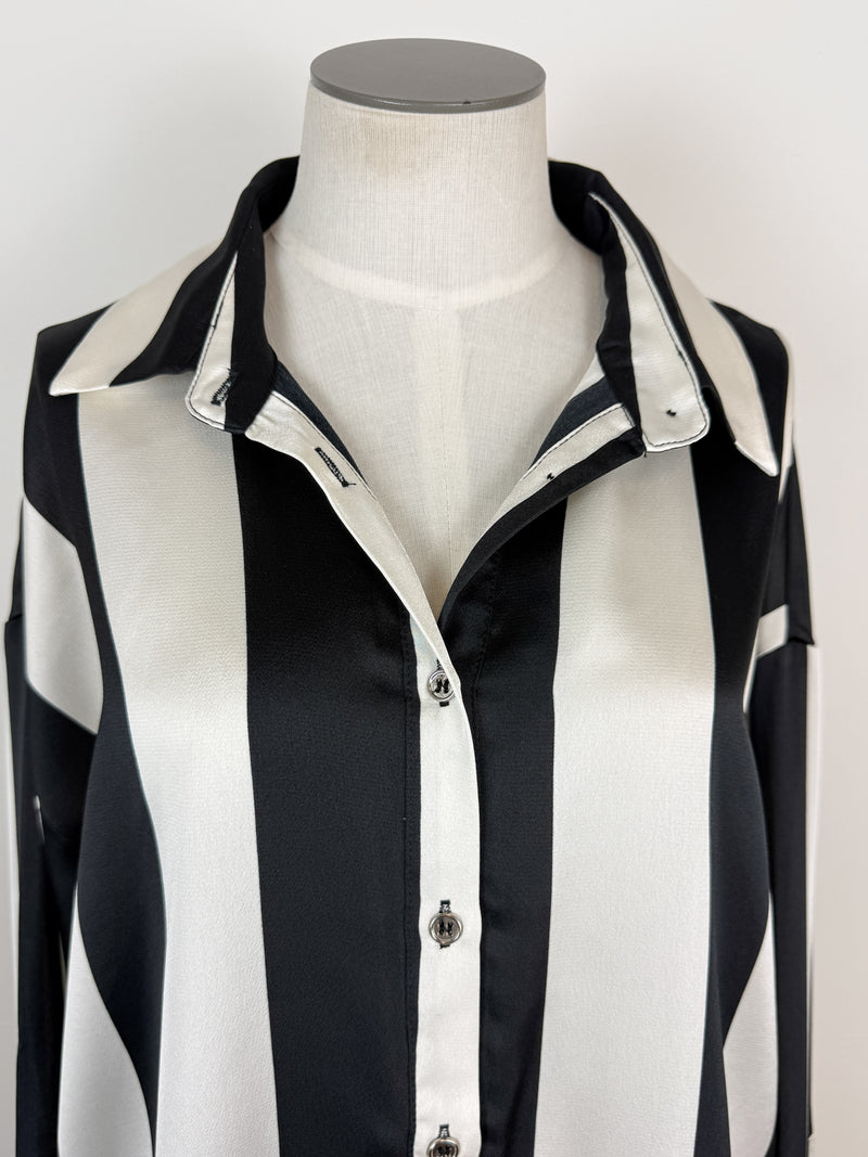 Claire Striped Satin Blouse in Ivory/Black