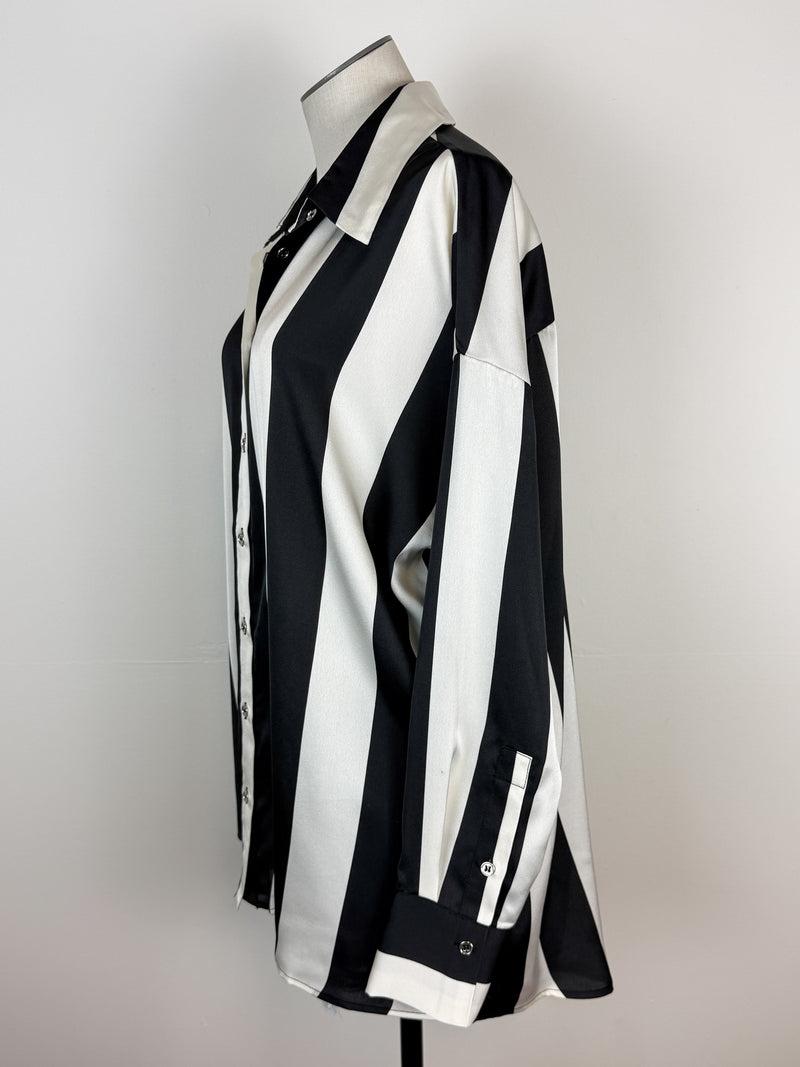 Claire Striped Satin Blouse in Ivory/Black