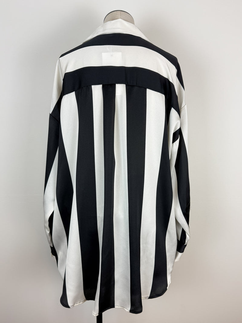 Claire Striped Satin Blouse in Ivory/Black