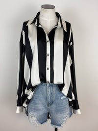 Claire Striped Satin Blouse in Ivory/Black