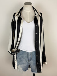 Claire Striped Satin Blouse in Ivory/Black